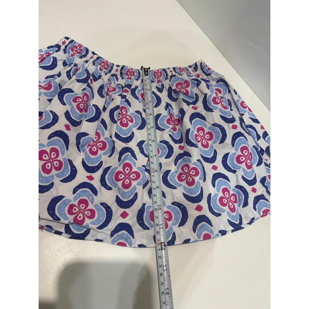 Gymboree Skirt Girls 7 White Pink Blue Floral Medallion Elastic Waist cotton